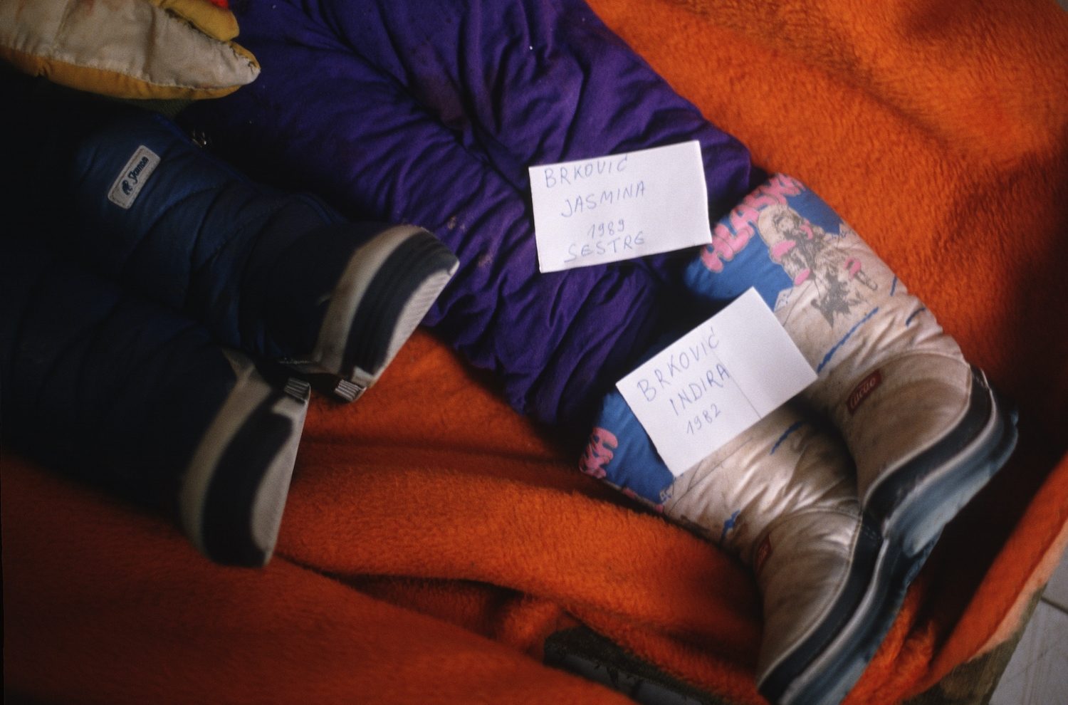 The bodies of two children, killed by mortar fire while playing in the snow, are seen at the morgue in Sarajevo, Bosnia and Herzegovina, January 1994.