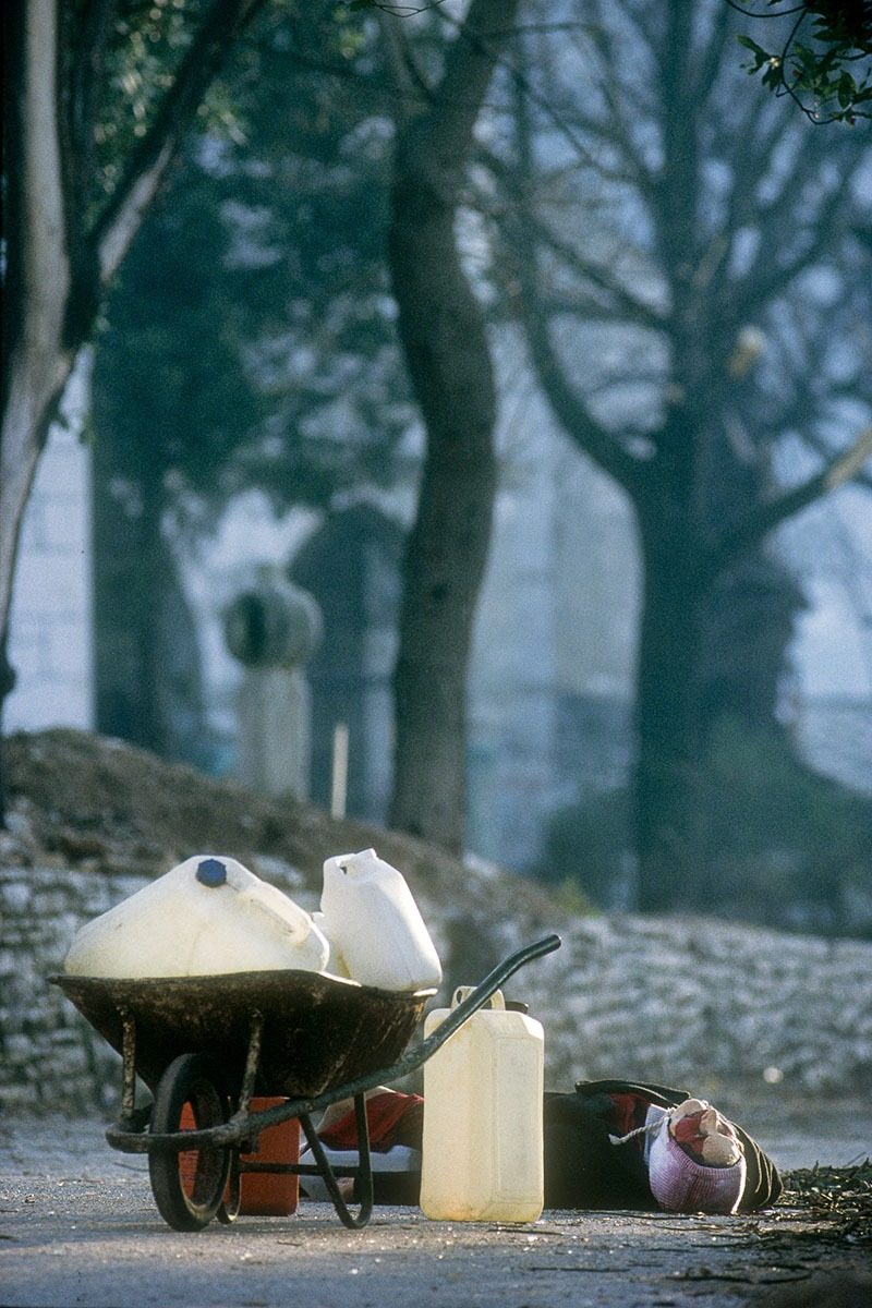 In the besieged Muslim area of Mostar a Serbian woman killed by a sniper while fetching water in January 1994.