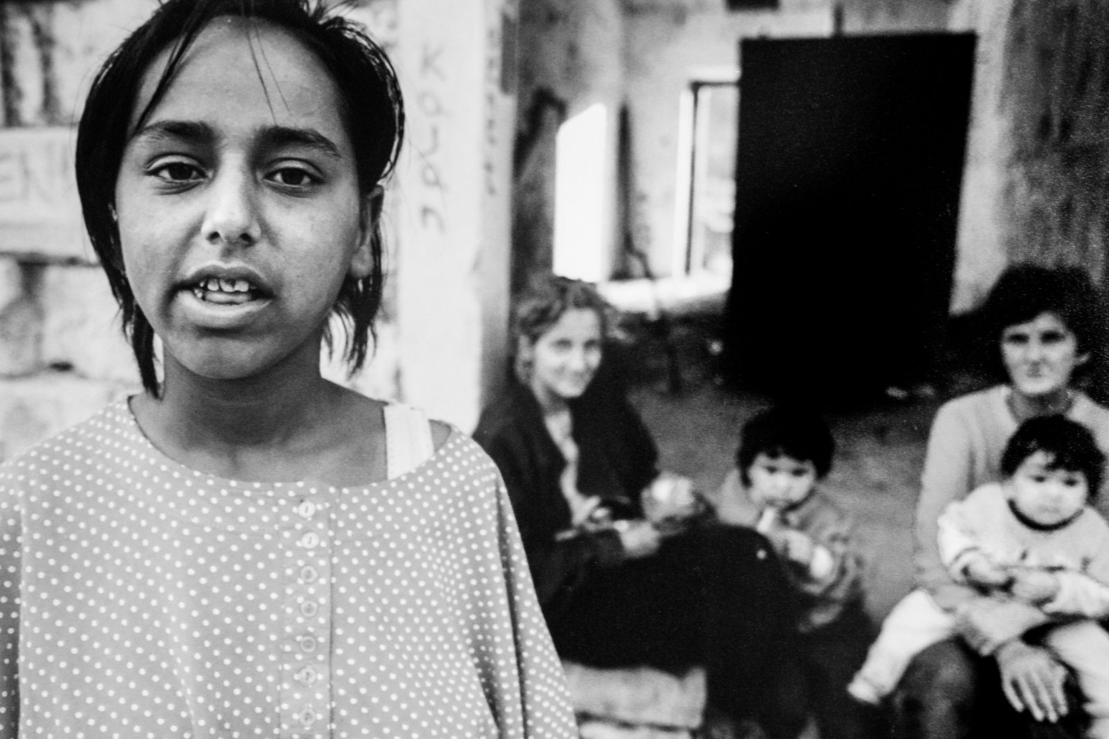Childern in the war damaged streets of Mostar.Warchild projects in Mostar and Sarajevo, in Bosnian Wars, 1994-1995