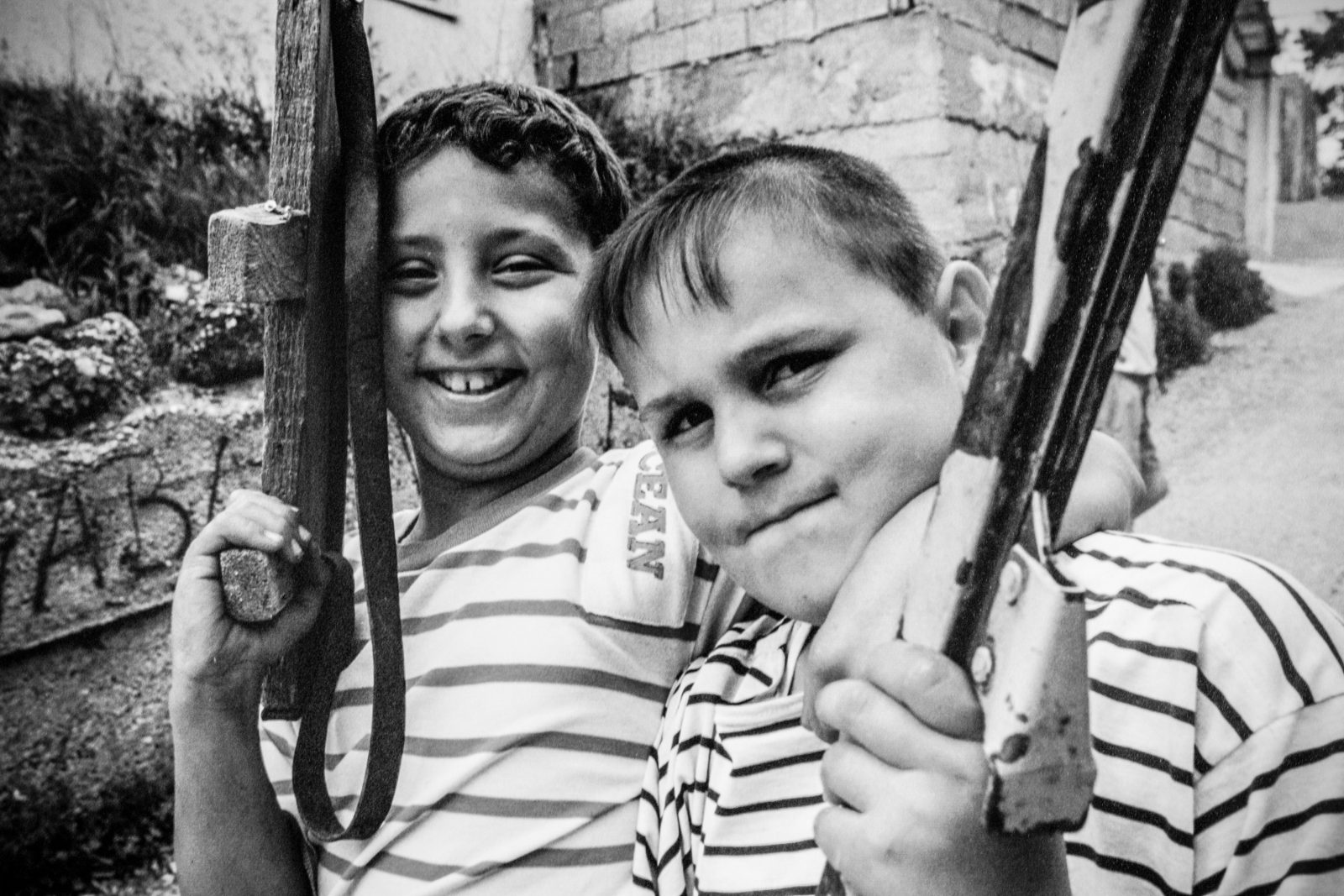Children in the war damaged streets of Mostar, BosniaWarchild projects in Mostar and Sarajevo, in Bosnian Wars, 1994-1995