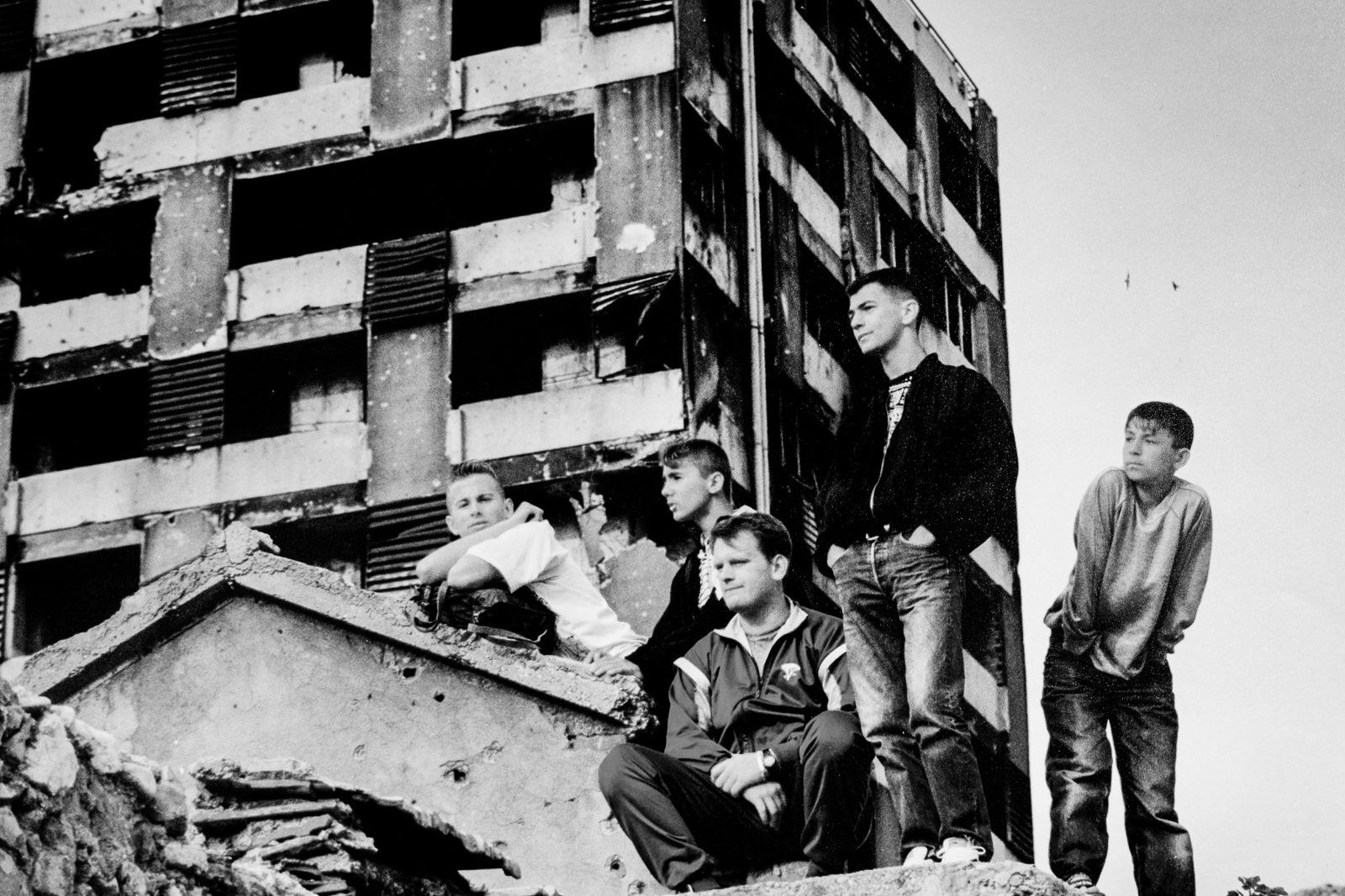 Children in the war damaged streets of Mostar, BosniaWarchild projects in Mostar and Sarajevo, in Bosnian Wars, 1994-1995