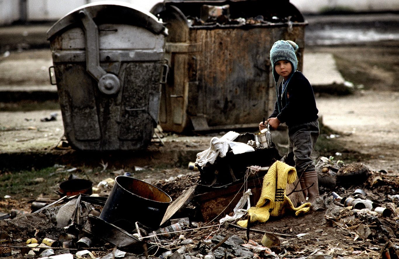 Sarajevo is starving. A child in search of food in the Hrasno district. Sarajevo, Bosnia and Herzegovina, 1994