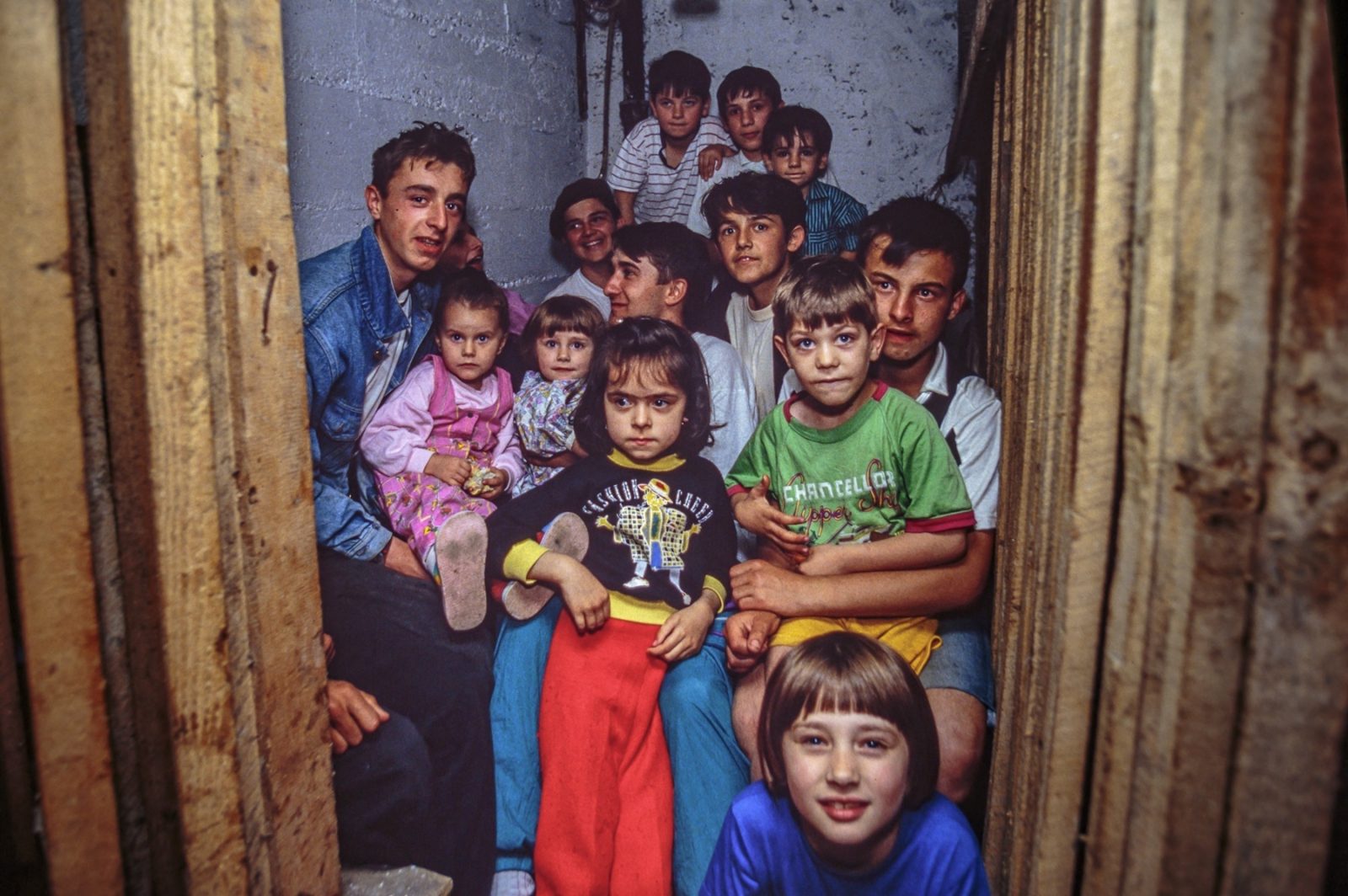 A Bosnian refugee family sleeps in an underground basement, sheltered from bombardments. 13 Jul 1992, Sarajevo, Bosnia and Herzegovina