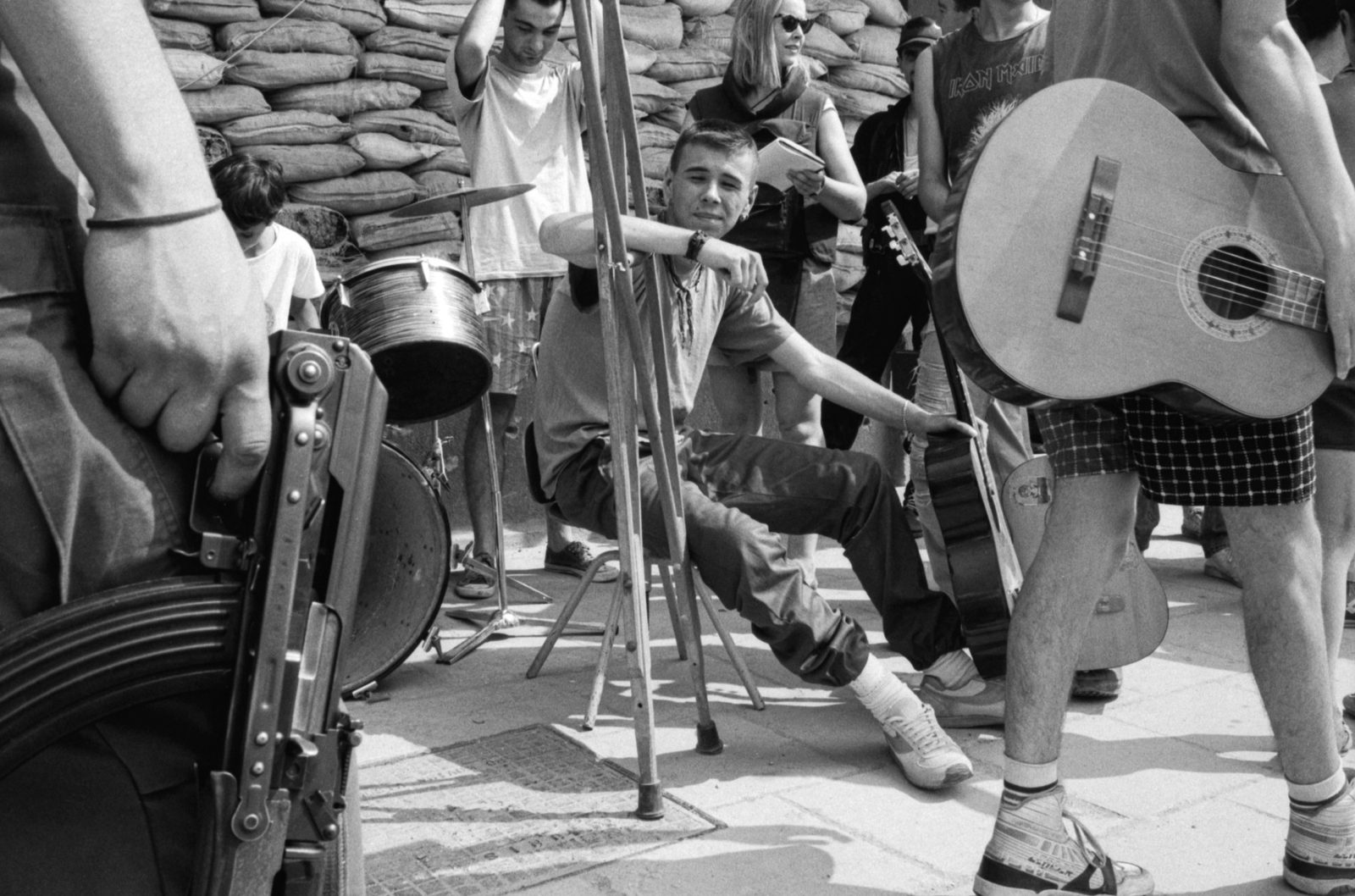 Sarajevo, Bosnia and Herzegovina. Winter 1993. A teenage rock band practice in Dobrinja. Culture was one of the main ways that the city defended its values as a European capitol.